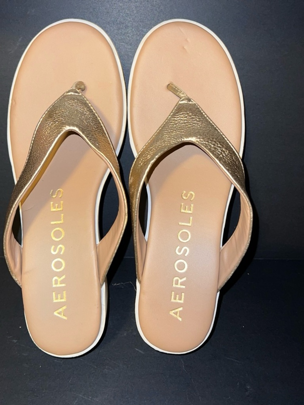 AEROSOLES Metallic Gold Thong Sandals